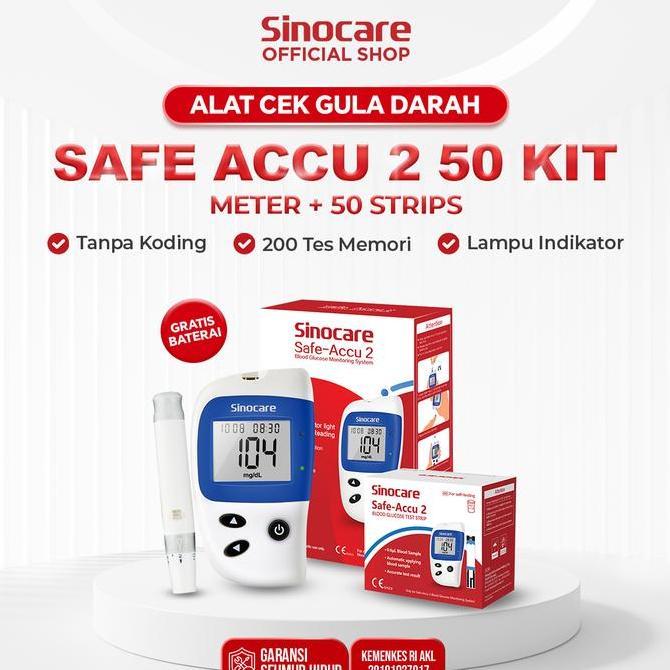 Medizin- Alat Cek Gula Darah Safe-Accu 2 Kit Isi 50 Strip Paket Lengkap -  95% Akurasi 200 Memori - 