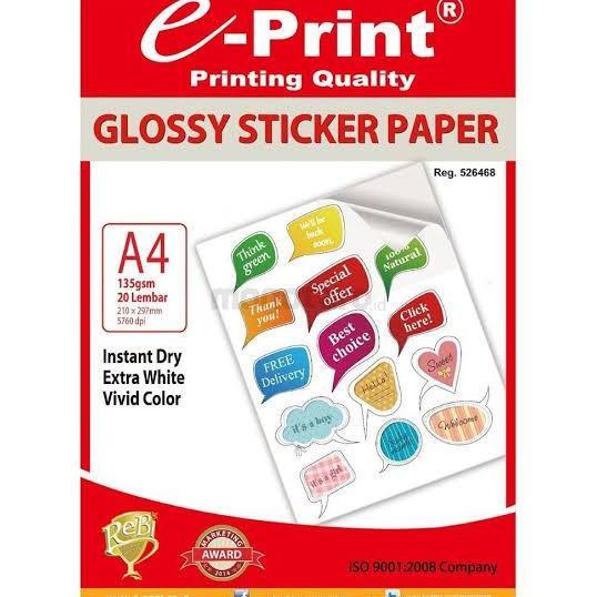 Kertas Stiker E- print A4 Glossy