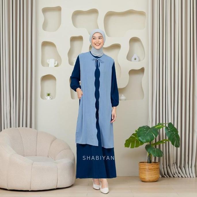 SHABIYAN-604 Gamis Wanita Muslimah Cardigan Set Inner Outer