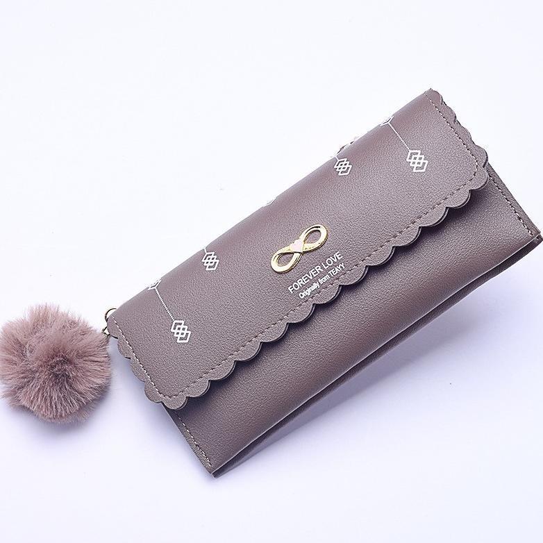 Kualitas Super Skygalery Dompet Panjang  Lipat Wanita Dengan Pompom Women Wallet Korean Kekinian
