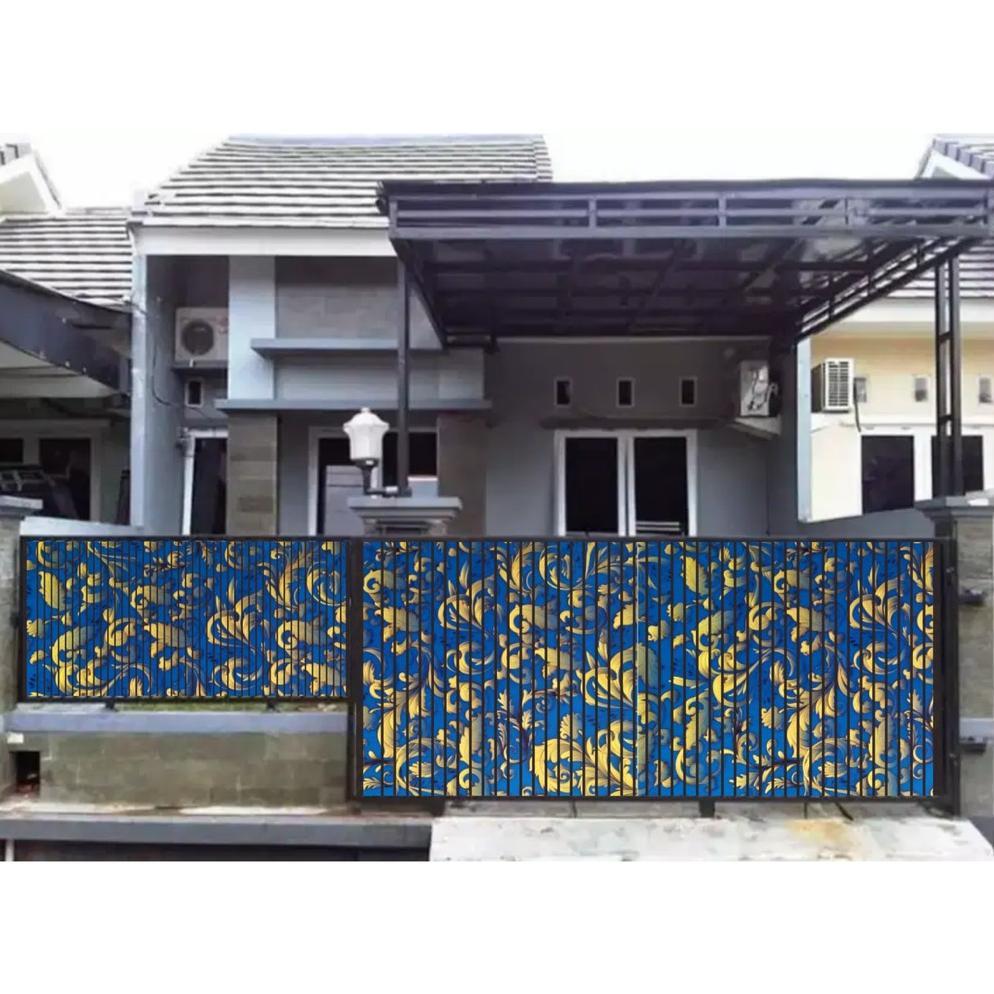 Fiber Pagar Pelapis Penutup Rumah Motif - Batik Neo Gold ( biru )