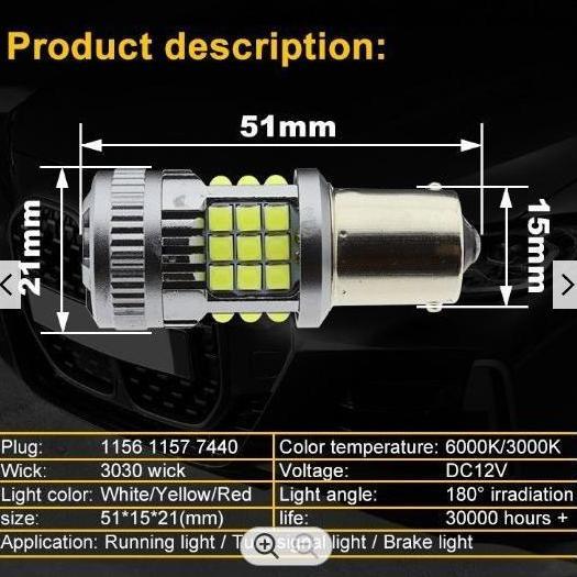 Promo Bohlam Lampu LED sein riting mobil super terang ghost fan kipas T20 36 SMD 7440 Kuning Riting 