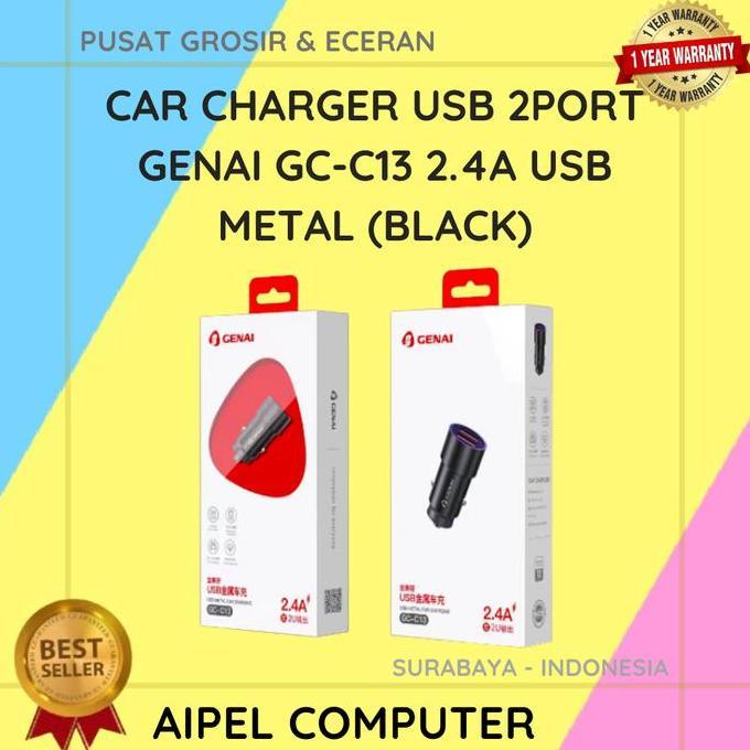 GCC13 | Car Charger USB 2PORT GENAI GC-C13 2.4A USB METAL (Black)