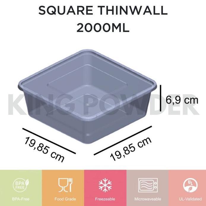 THINWALL SQUARE 2000 ML / KOTAK MAKAN / BOX PLASTIK THIN WALL 2000ML