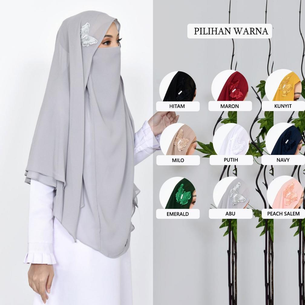 LIMITED FRENCH KHIMAR BUTTERFLY DUA LAYER JUMBO NIQAB CADAR TALI / JILBAB SYARI