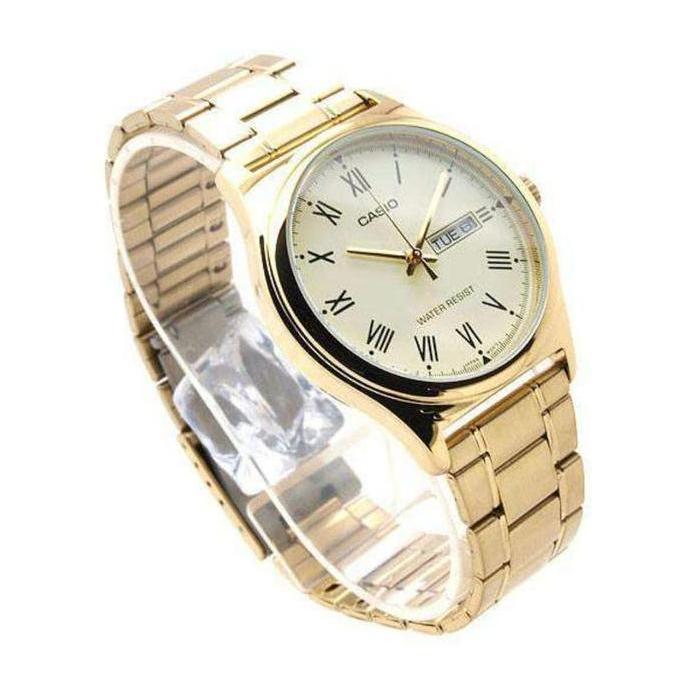 Casio Analog Jam Tangan Pria Tali Rantai Gold MTP-V006G-9B Original