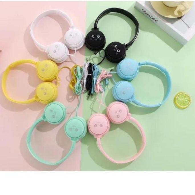 Rwd- Headset Headphone Stereo Macaron Cartoon Anak Pink Extra Bass J-18