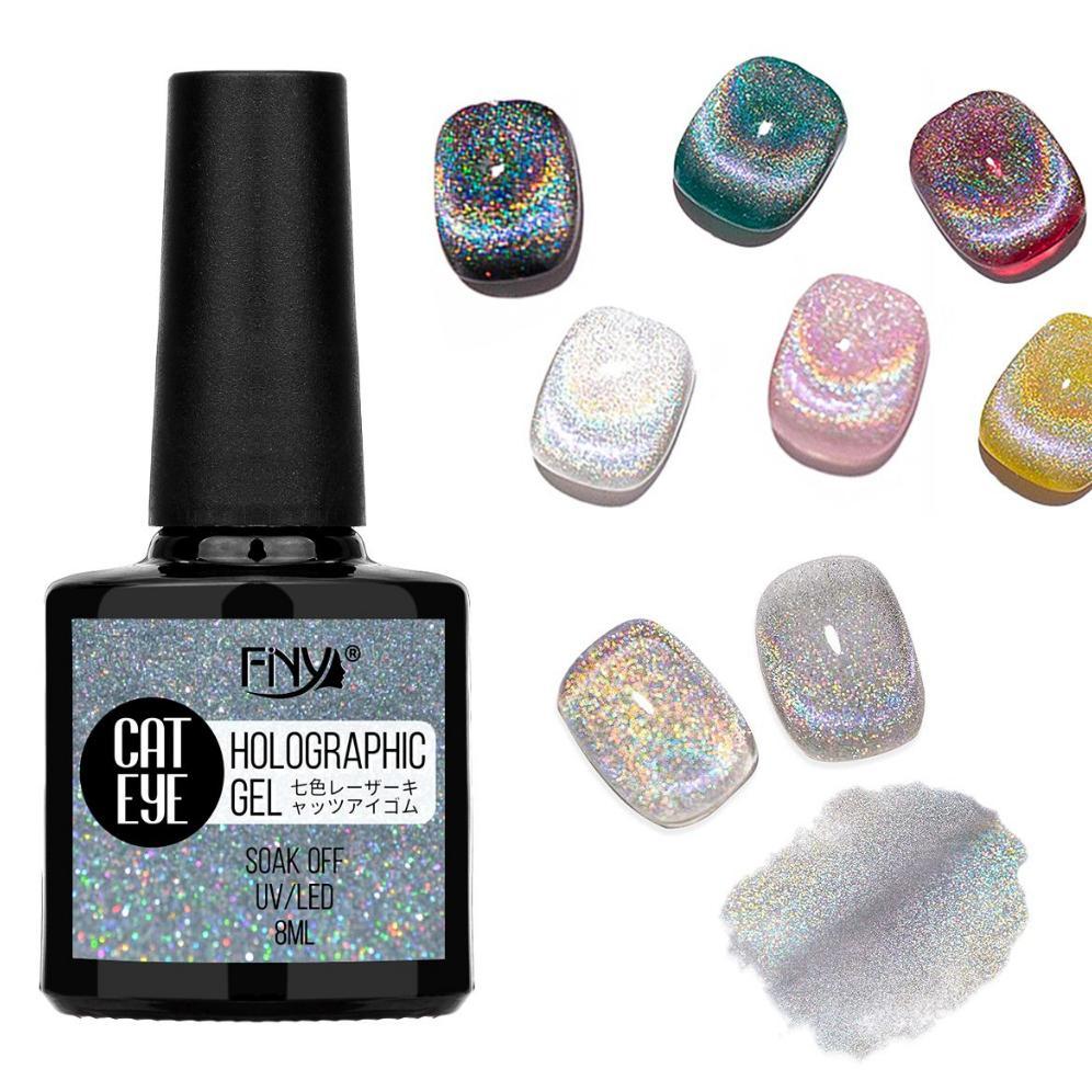 FINY HOLOGRAM GEL CAT EYE GEL POLISH RAINBOW / FNY KUTEK GEL PELANGI SILVER CAT EYE