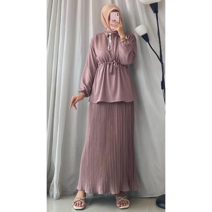 Aliza Set Rok Plisket Wanita | Outfit Wanita Terkini