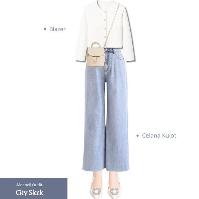 City Sleek One Set Premium (Blazer + Jeans Kulot + Hijab Segiempat) Setelan Wanita Simple Korean Sty