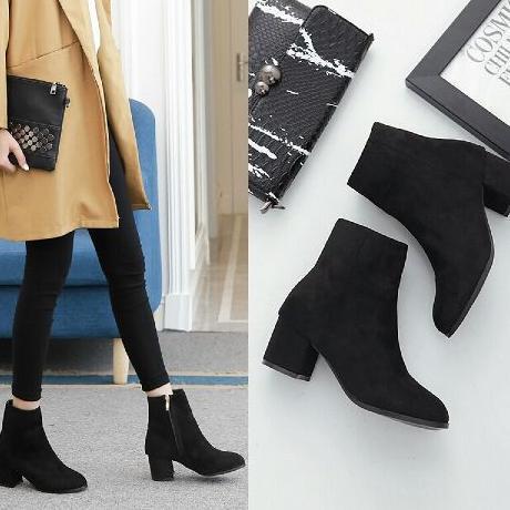 PROMO Sepatu Boots Wanita Hak Tebal Sepatu Boots Kerja Wanita Hak Tinggi  sepatu Boots Kulit Wanita 