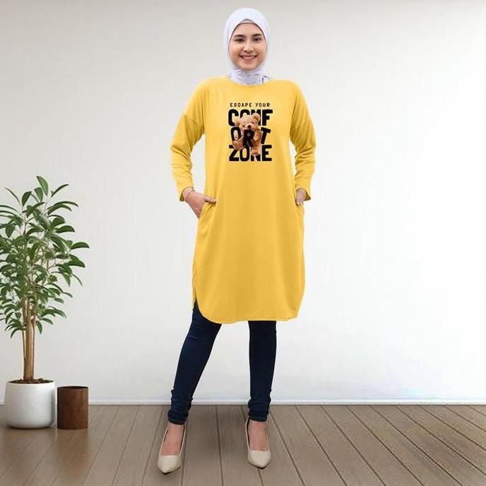 Atasan Tunik Wanita Lengan Panjang dengan Saku Kiri dan Kanan - Remaja,  Muslim Dtf Confronzone