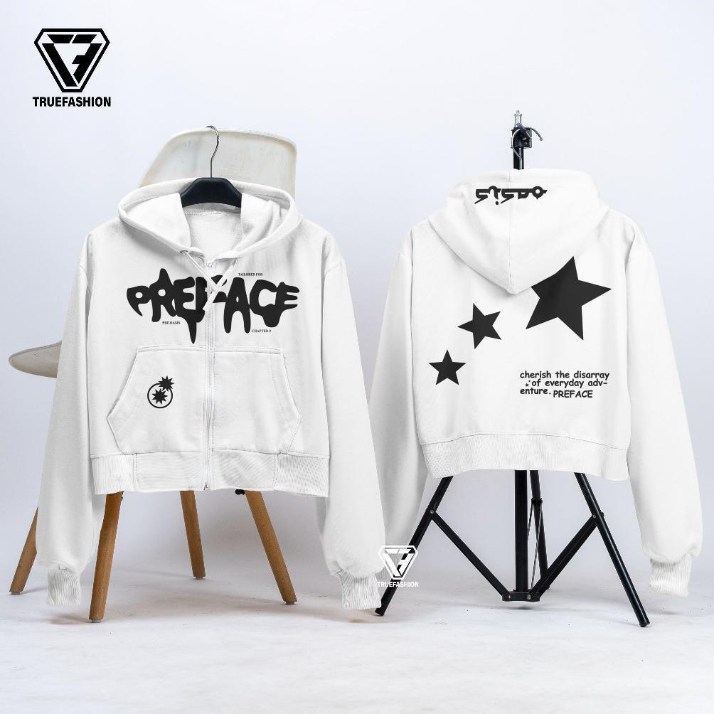 CUCI GUDANG TF - Hoodie Crop & Reguler Wanita & Pria PREFACE STAR OF EVERYDAY Zipper Streetwear Styl