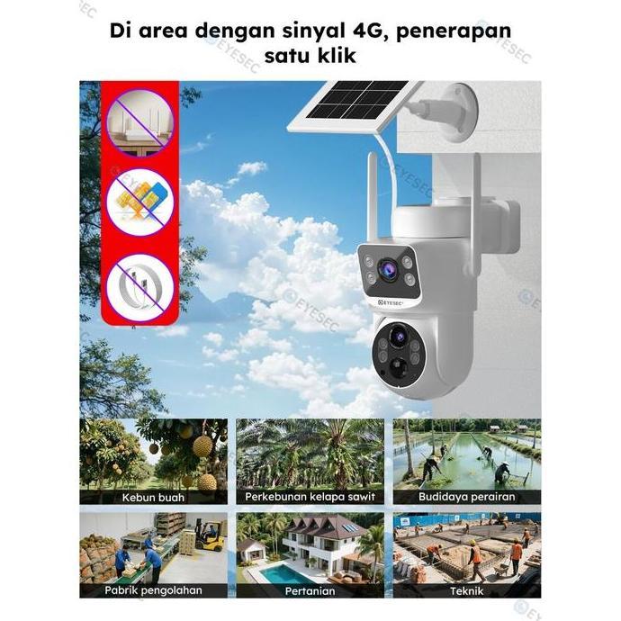 AMDUCOP EYESEC CCTV 4G Tenaga Surya 6MP Dua Lensa IP Camera Outdoor Dual Lens Siap Pakai Tanpa WiFi 