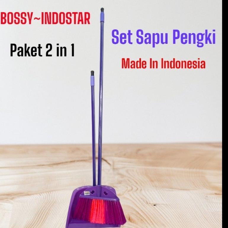 set sapu pengki Bossy Indostar/alat pembersih/broom set dustpan/sapu pengki 2in1