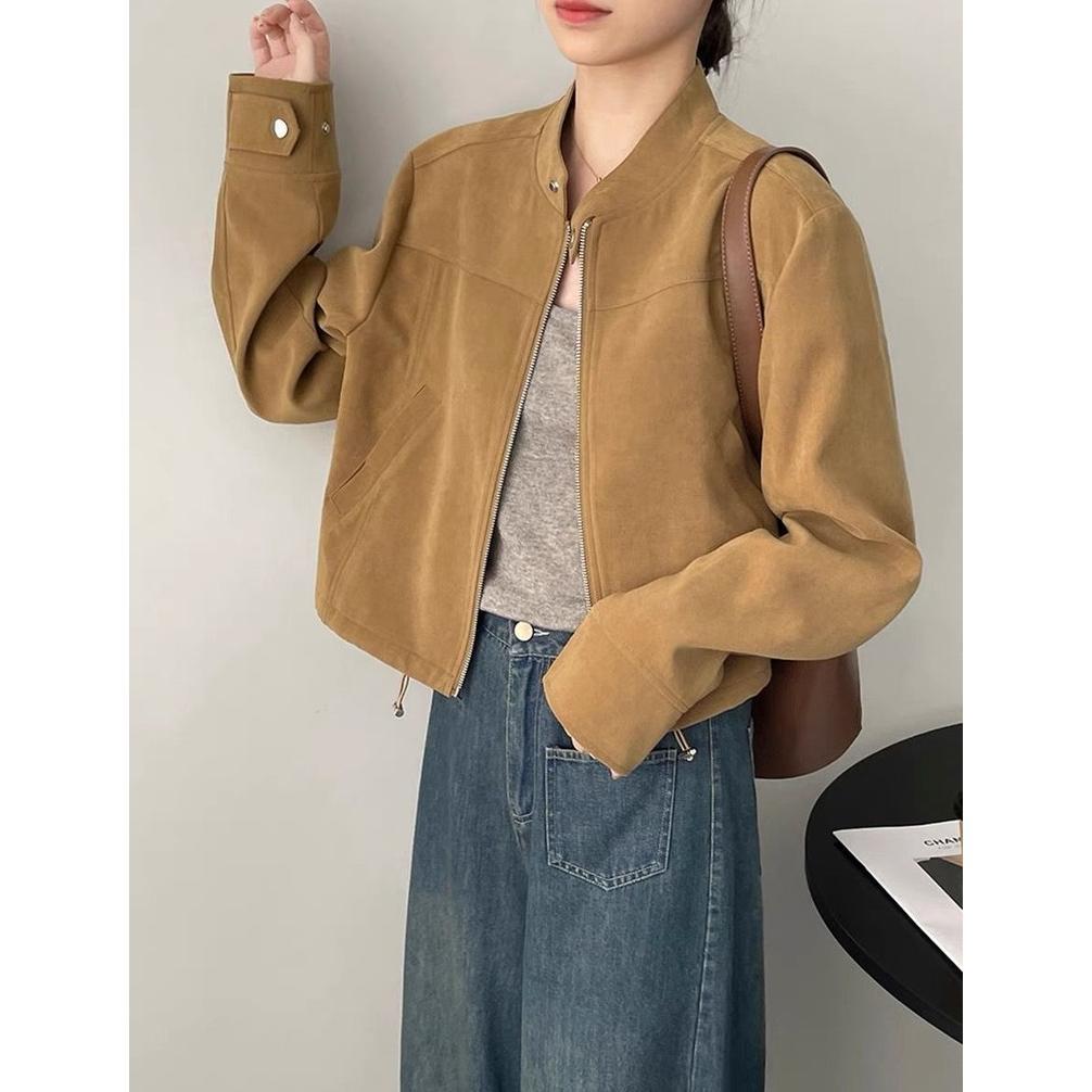 PROMO TERBARU JAKET WANITA SUEDE CROP  KEREN KOREA