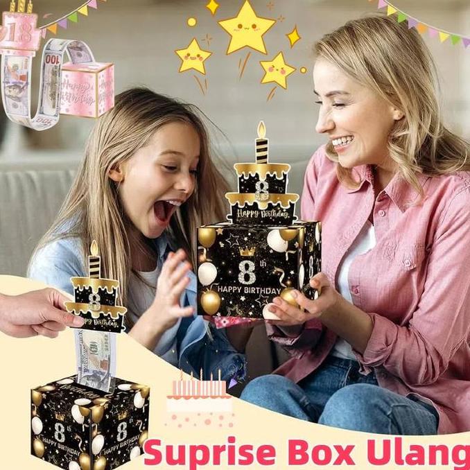 PARANE Surprise Money Box Kotak Untuk Kue Tarik Uang Tarik Uang Full Set Hadiah Ulang Tahun Cewek Co