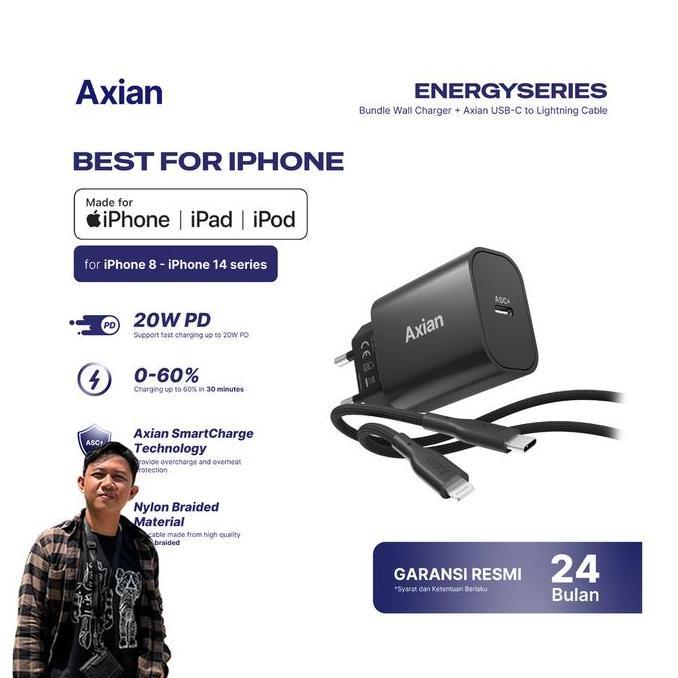 [Muchazir04] AXIAN Charger MFi for iPhone 20W USB-C to Lightning Fast Charging Adaptor