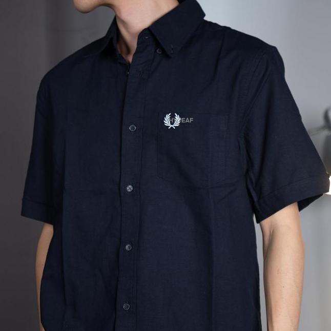 Fred Perry Bla Navy Short Sleeve Shirt Kemeja Lengan Pendek