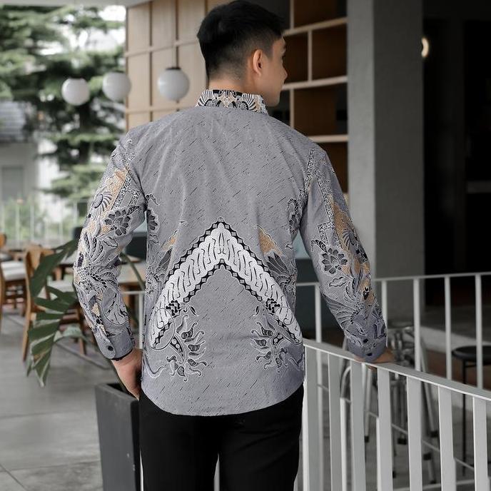 DGM Batik Pria Silver Lapis Furing Lengan Panjang Premium Batik Puring Flora Segitiga 2712