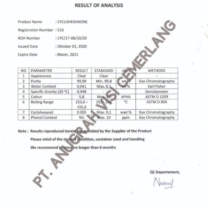 CYCLOHEXANONE / CYC / ANONG - 5000 ML