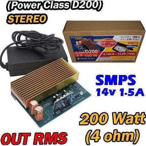 Best Seller Kit Power Amplifier Stereo Class-D 2X100W D200 200W Ampli 200Watt + Adaptor Psu Smps 14V