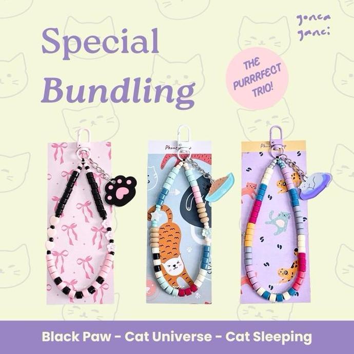 Gonca Ganci PROMO Bundling 3 Phone Strap The Purrrfect Trio | Black Paw, Cat Universe, Cat Sleeping