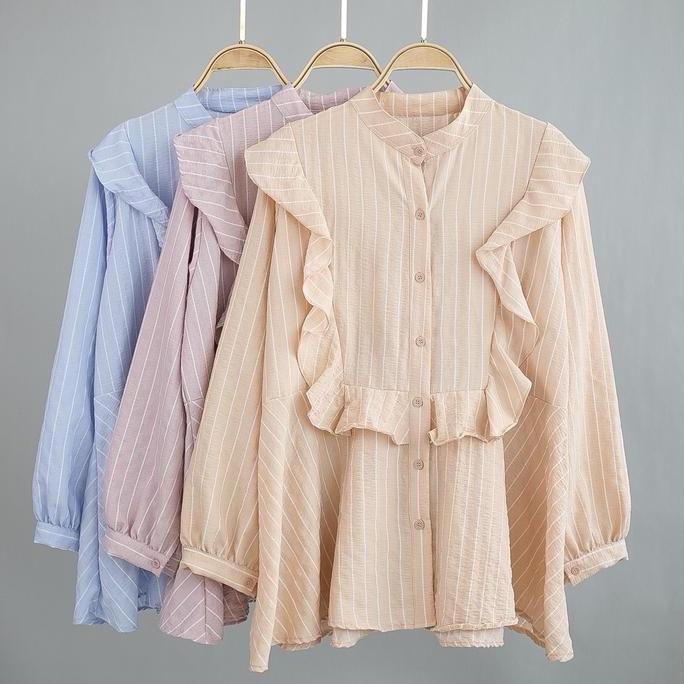 Blouse bunga ruffle / Kemeja bunga wanita / Blouse Wanita Lengan Panjang/ Blouse ruffle P47