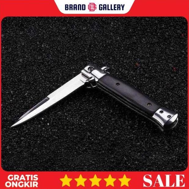 LEONAB KNIFEZER Pisau Saku Lipat Folding Portable Knife Tool Wood Grip - S12