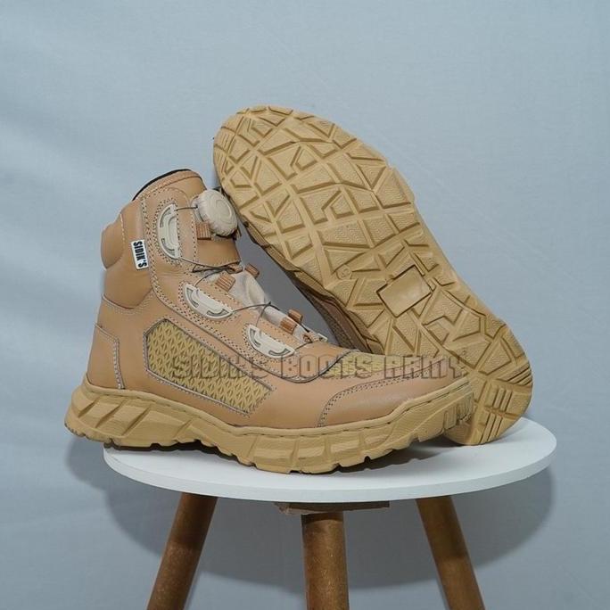 SIDIKS Sepatu pdl pendek tali putar sepatu gurun cream /pol pp/ Asn tni karet Boots Shoes Pria