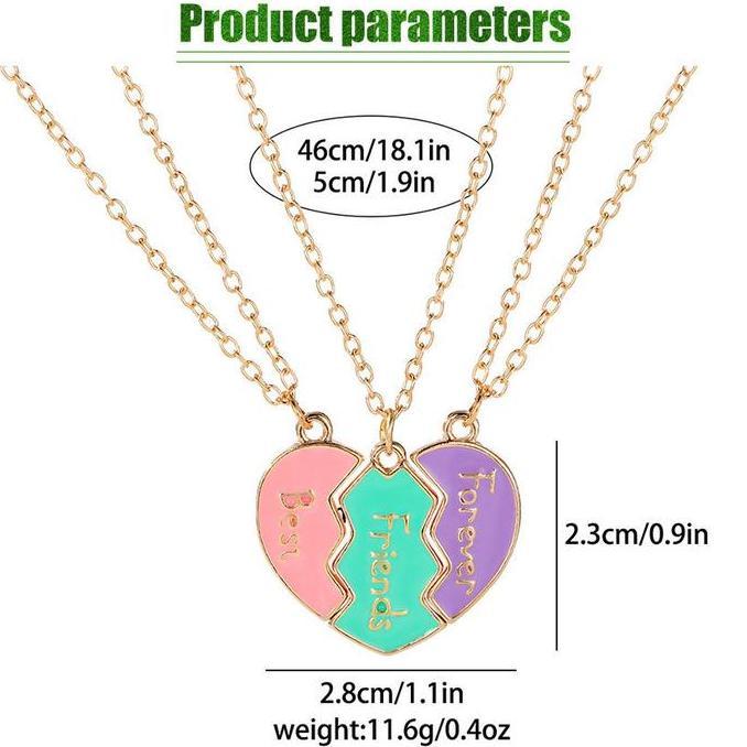 WALMERA 3Pcs Kalung Best Friends Forever Gift Kreatif Hadiah Perhiasan Kalung Liontin Persahabatan B