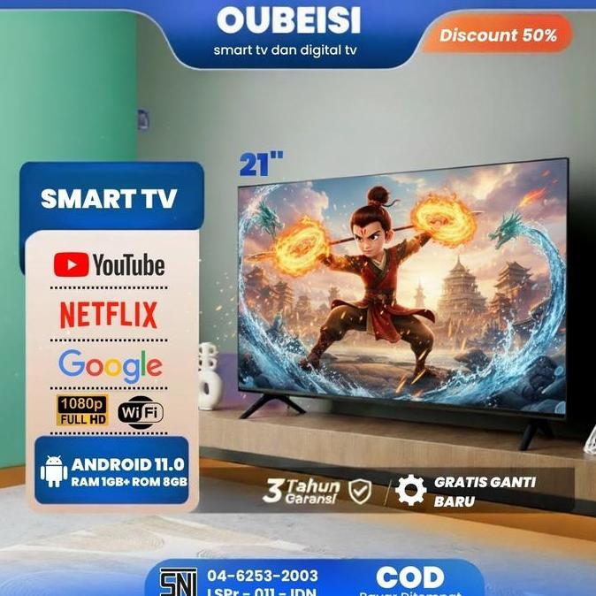 OUBEISI TV LED 21/22 Inch Smart Digital Televisi Resolusi HD 1280x720 Piksel Dengan HDMI & USB Garan