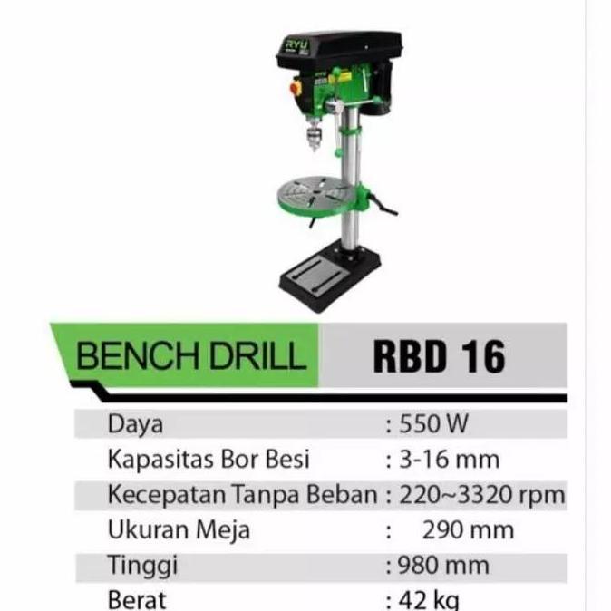 LEONAB Mesin Bor Duduk 16mm RYU RBD16 16MM RYU / Mesin Bor Duduk Listrik 16 mm 16mm Bench Drill Bor 