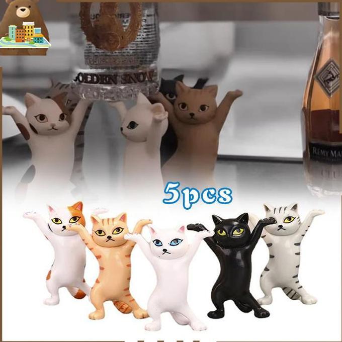 LEONAB Dancing Cat Pen Holder 5pcs Pen Airpods Holder Kucing Cat Pajangan Mainan