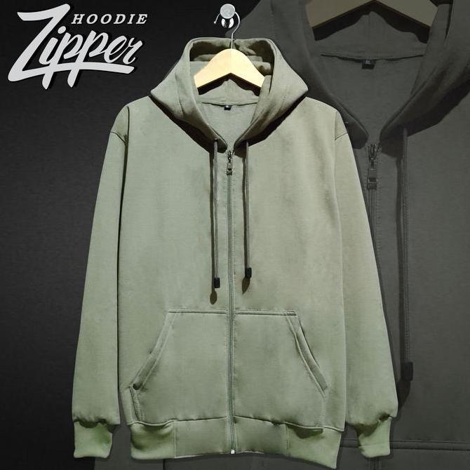 Jaket Hoodie Zipper Polos Olive