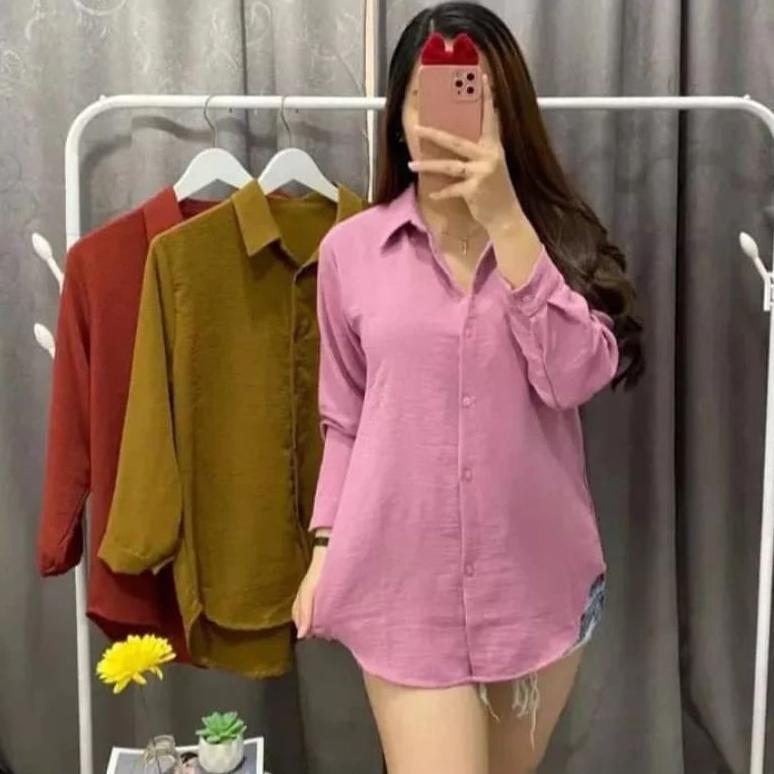 Grade Ori Kemeja Atasan Wanita Rayon Twil/Atasa Kemeja Casual Polos/Kemeja Blous Ful Kancing Kekinia
