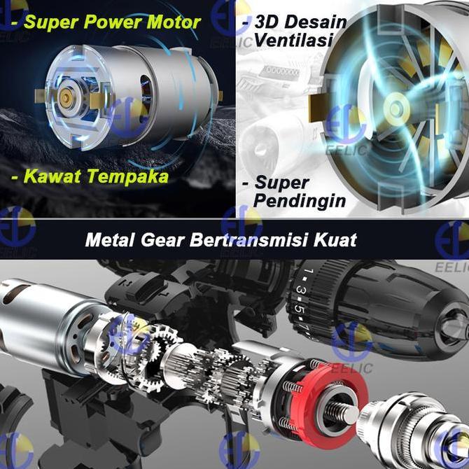 AHROKA EELIC MEB-DC120 MIX1 Mesin Bor/Obeng Lithium Cordless drill + mata bor igm 6mm drill