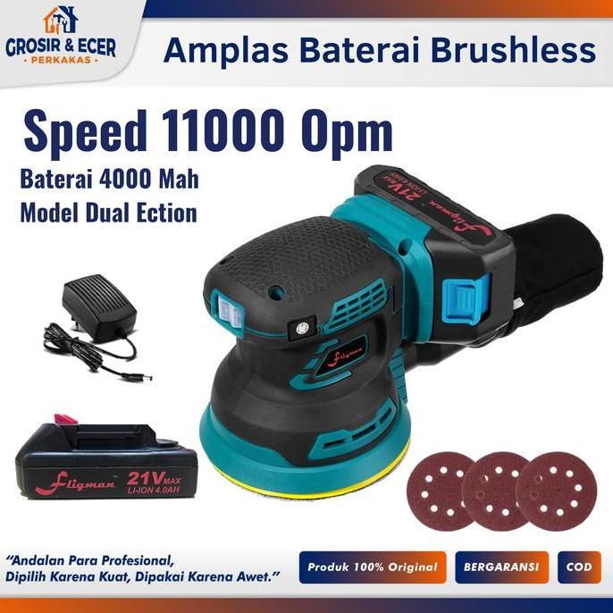 SISIMANG_BENANG - MESIN AMPLAS BATERAI CORDLESS ORBITAL SANDER 5" FLIGMAN - MESIN POLES DUAL ACTION 