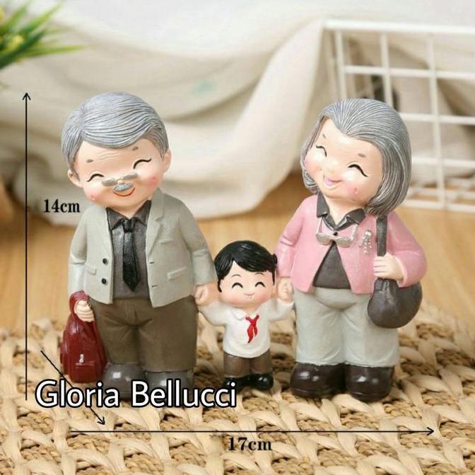 patung pajangan kakek nenek cucu grandpa oma hiasan rumah anniversary