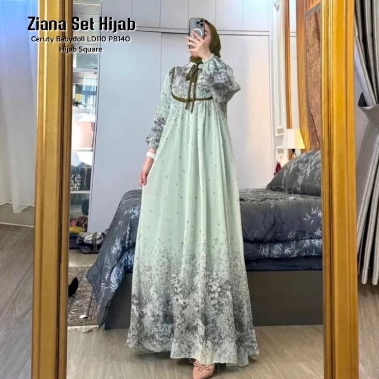 Promo Azura 3 Set Hijab Segi4 / Azzura Dress Plisket / Gamis Wanita Kekinian / Terbaru Mahogany Tren