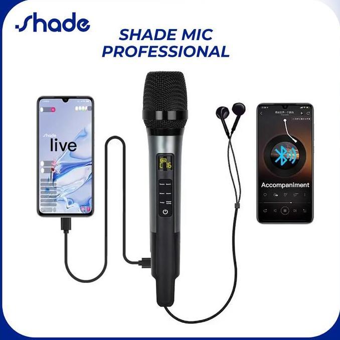 barkisanshop - mic karaoke wireless shade pro sound card terintegrasi, bluetooth, baterai tahan lama