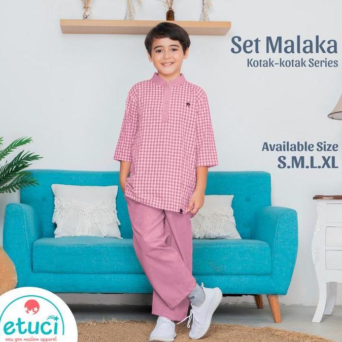 Baju Koko Anak Laki Laki Setelan Muslim Set Malaka Kotak Kotak Series