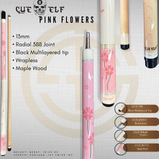 Cue Elf Pink Flowers Stick Play Billiard