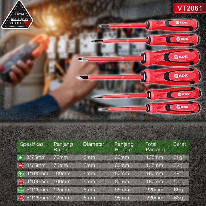OBENG LISTRIK LENGKAP SATU SET 6 PCS MURAH MERK KDK
