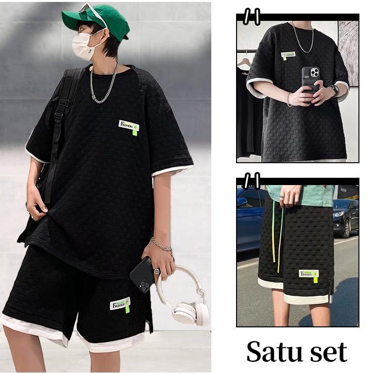 BIG SALE Baju 1 Set Pria Baju Set Oversize Korean style pria baju setelan dewasa kaos pria terbaru c