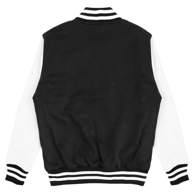 Scaythit - Jaket Varsity Polos Hitam Putih Unisex ( Pria - Wanita ) Remaja Dewasa