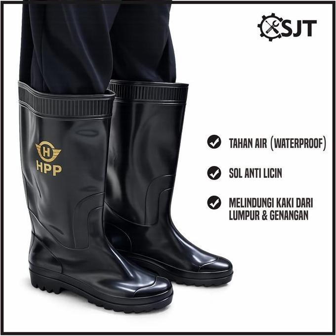 SJT - Sepatu Pria Hitam Karet Tinggi 38 cm HPP / Shoes Boots Kerja ringan