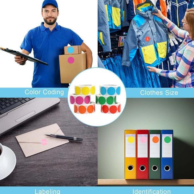 VIRYEOU 3 roll Sticker Bulat Dot Label Stiker Bundar Polos Color Dot Stickers Label Dot Serbaguna St