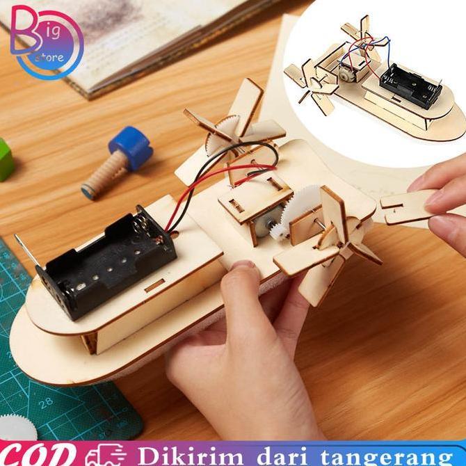 URB Kapal Mainan Anak Diy Mainan Kapal Rakit Elektrik Puzzle Kapal Kayu Elektrik PROTOK