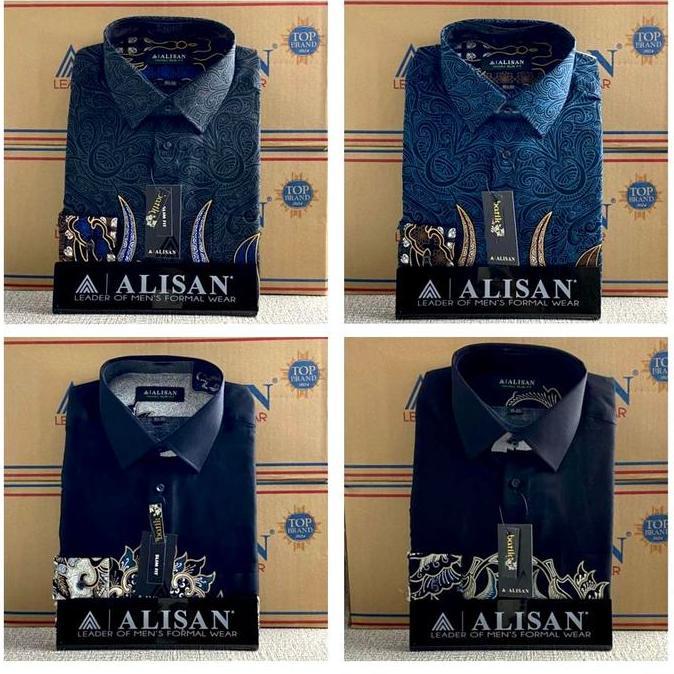 Kemeja Batik Alisan Slimfit Lengan Panjang Motif Tosca Biru Maroon Hitam